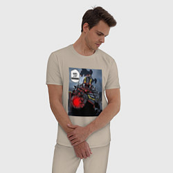 Пижама хлопковая мужская Нужен дроп helldivers 2, цвет: миндальный — фото 2