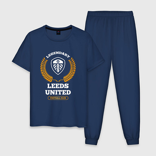 Мужская пижама Лого Leeds United и надпись legendary football clu / Тёмно-синий – фото 1