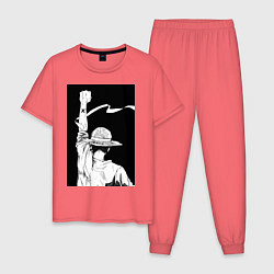 Пижама хлопковая мужская Ван Пис Луффи Монки Д, цвет: коралловый