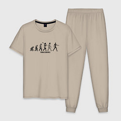 Пижама хлопковая мужская Эволюция ИИ киборг, цвет: миндальный