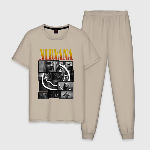 Мужская пижама Nirvana kurt krist dave / Миндальный – фото 1