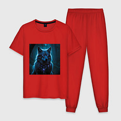 Пижама хлопковая мужская Волк с медальоном, цвет: красный