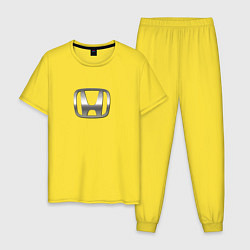 Пижама хлопковая мужская Honda logo auto grey, цвет: желтый