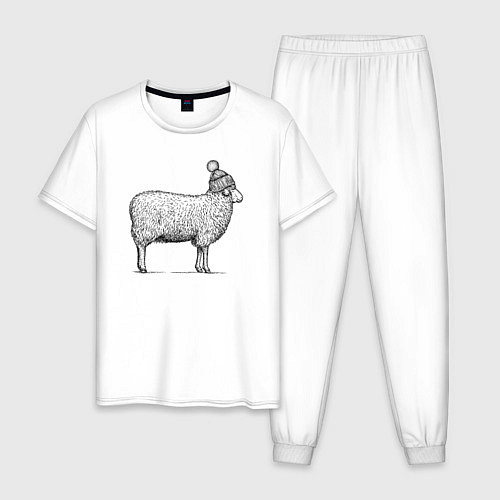 Мужская пижама Овца в шапке с помпоном / Белый – фото 1