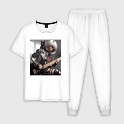 Мужская пижама Девчонка рок гитарист с чёрным котом