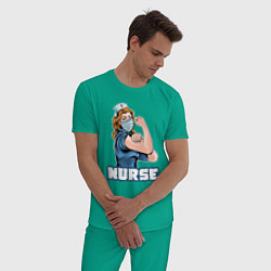 Пижама хлопковая мужская Good nurse, цвет: зеленый — фото 2
