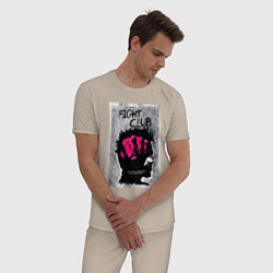 Пижама хлопковая мужская Fihgt club poster, цвет: миндальный — фото 2