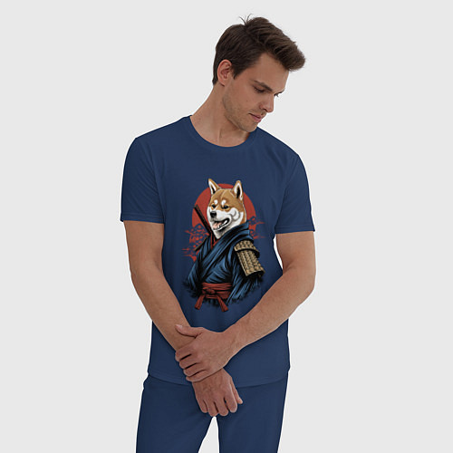 Мужская пижама Собака Сиба-ину самурай / Тёмно-синий – фото 3