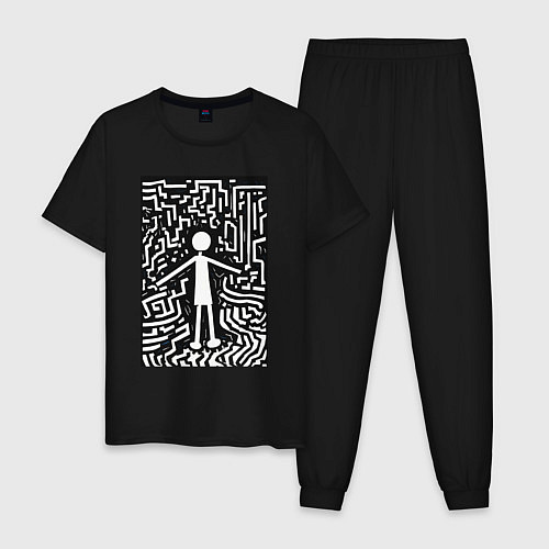 Мужская пижама Челик черно-белая абстракция / Черный – фото 1
