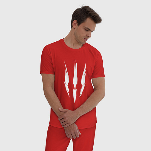 Мужская пижама Белый логотип дикой охоты из игры Ведьмак 3 / Красный – фото 3