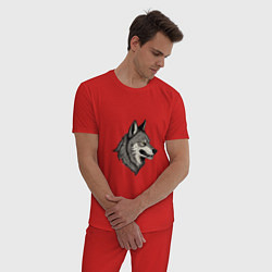 Пижама хлопковая мужская Рисунок волка, цвет: красный — фото 2