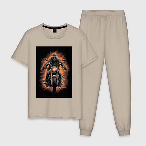 Мужская пижама Скелет едет на старом мотоцикле / Миндальный – фото 1
