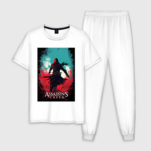 Мужская пижама Assassins creed red blue abstract / Белый – фото 1