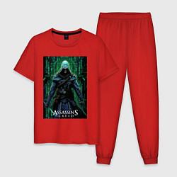 Пижама хлопковая мужская Assassins creed стиль матрицы, цвет: красный