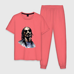 Пижама хлопковая мужская Snoop dog, цвет: коралловый