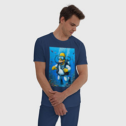 Пижама хлопковая мужская Homer diving - ai art, цвет: тёмно-синий — фото 2