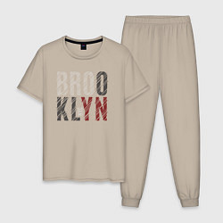 Пижама хлопковая мужская NYC Brooklyn, цвет: миндальный