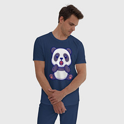 Пижама хлопковая мужская Удивлённая панда, цвет: тёмно-синий — фото 2