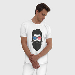 Пижама хлопковая мужская Американец с усами и бородой, цвет: белый — фото 2