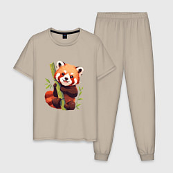 Пижама хлопковая мужская The Red Panda, цвет: миндальный