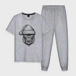 Пижама хлопковая мужская Морда новогодней гориллы, цвет: меланж
