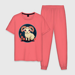 Мужская пижама Барашек знак зодиака Овен на фоне цветов