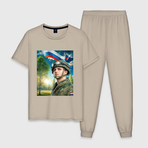 Мужская пижама На защите Отчизны / Миндальный – фото 1