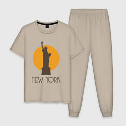 Пижама хлопковая мужская Город Нью-Йорк, цвет: миндальный