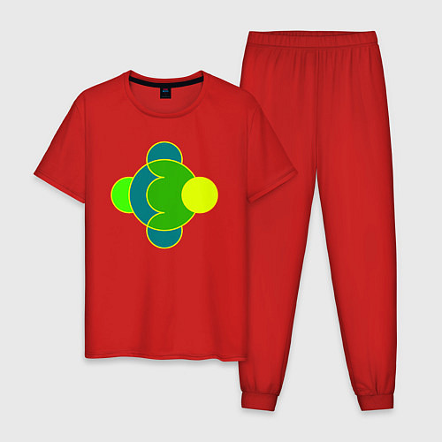 Мужская пижама Фигура из окружностей желто-зеленая / Красный – фото 1