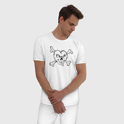 Пижама хлопковая мужская Heart skull, цвет: белый — фото 2