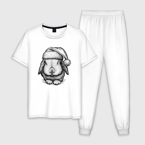 Мужская пижама Новогодний зайченок / Белый – фото 1