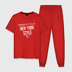 Пижама хлопковая мужская Нью-Йоркский стиль, цвет: красный