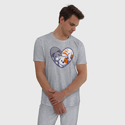 Пижама хлопковая мужская Котики в сердечке, цвет: меланж — фото 2