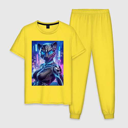Мужская пижама Cyber panter - ai art fantasy / Желтый – фото 1