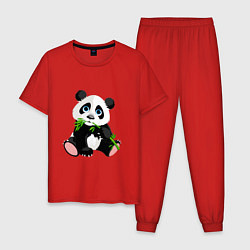 Пижама хлопковая мужская Панда кушает тростник, цвет: красный
