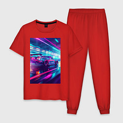 Пижама хлопковая мужская Nissan Skyline GT-R на скорости, цвет: красный