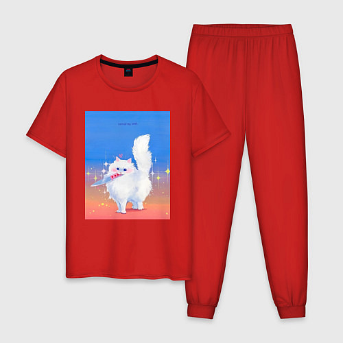 Мужская пижама Кошечка с ножом на пределе / Красный – фото 1
