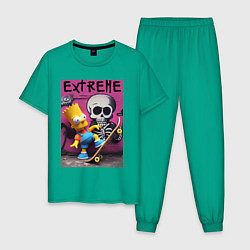 Пижама хлопковая мужская Bart Simpson and skateboard - extreme, цвет: зеленый