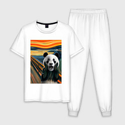 Пижама хлопковая мужская Панда: Крик- мем картина от нейросети, цвет: белый
