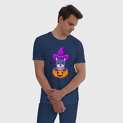 Пижама хлопковая мужская Kitty halloween, цвет: тёмно-синий — фото 2