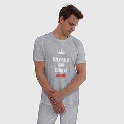 Пижама хлопковая мужская Keep calm and смотри аниме, цвет: меланж — фото 2