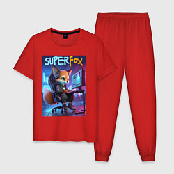 Пижама хлопковая мужская Super fox gamer - ai art fantasy, цвет: красный
