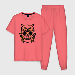 Пижама хлопковая мужская Old school owl, цвет: коралловый