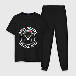 Пижама хлопковая мужская Antisocial cats, цвет: черный