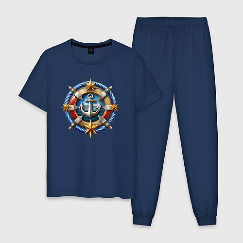 Мужская пижама Морской якорь в спасательном круге / Тёмно-синий – фото 1