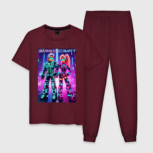 Мужская пижама Barbie and Minecraft - collaboration / Меланж-бордовый – фото 1