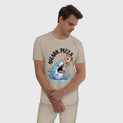 Пижама хлопковая мужская Shark pizza - ai art fantasy, цвет: миндальный — фото 2
