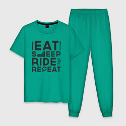 Пижама хлопковая мужская Eat sleep ride repeat, цвет: зеленый