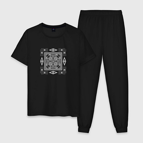 Мужская пижама Серого цвета этнический орнамент / Черный – фото 1
