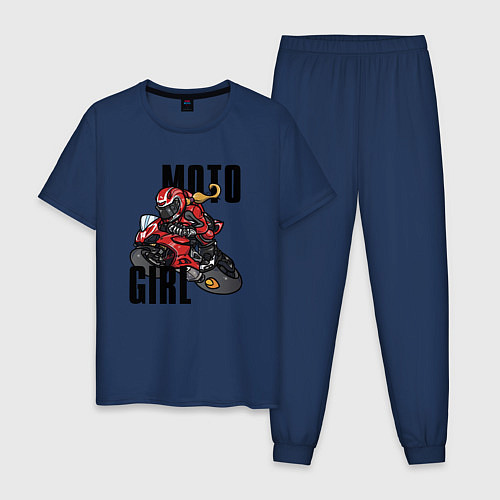 Мужская пижама Девушка на мотоцикле / Тёмно-синий – фото 1